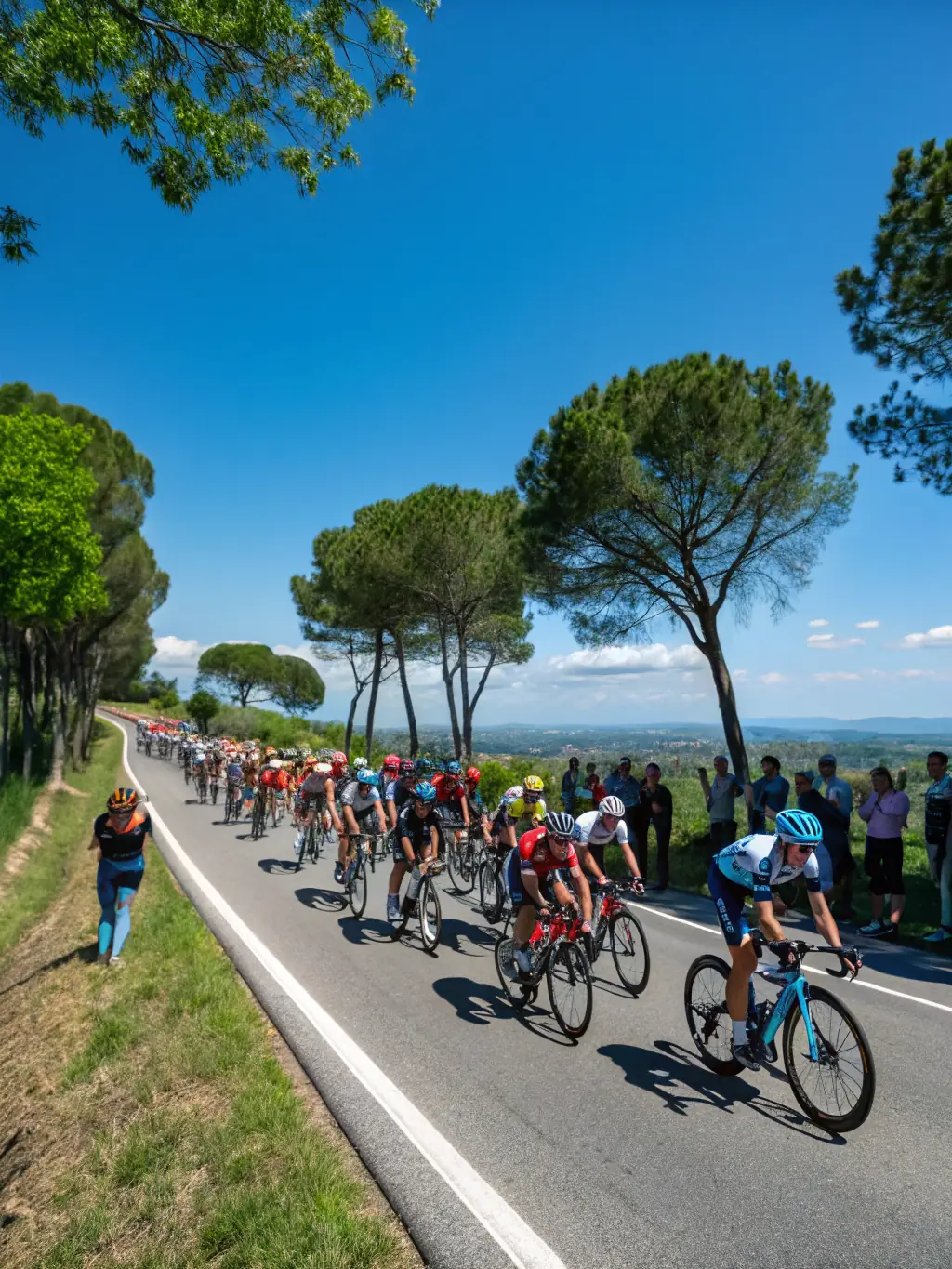 A dynamic shot of cyclists competing in a local cycling race sponsored by TEAM GREOUX BIKE, showcasing the competitive spirit and athleticism of the participants.