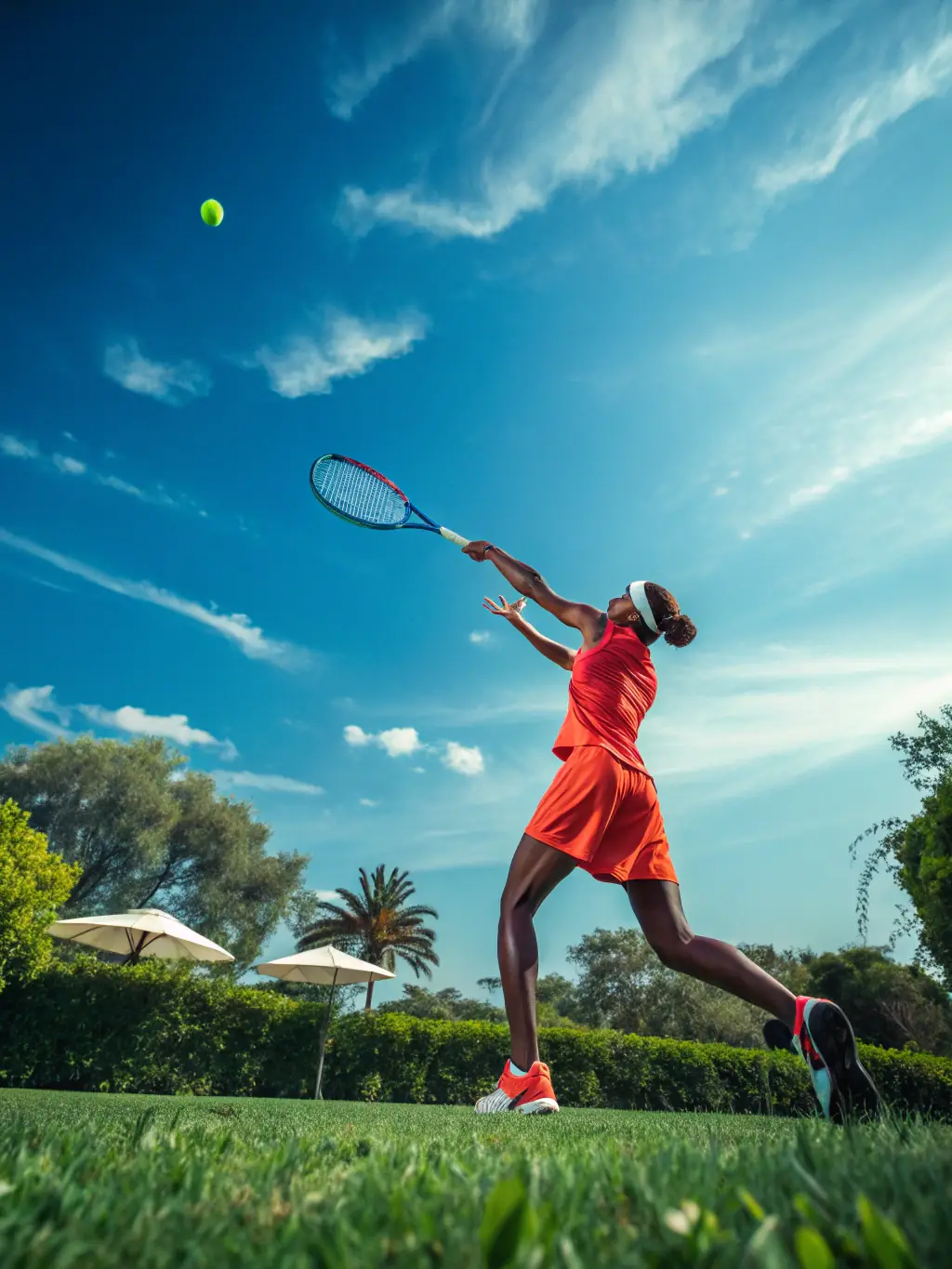 A dynamic shot of tennis players in action on one of the artificial clay courts, showcasing the energy and enjoyment of the sport.