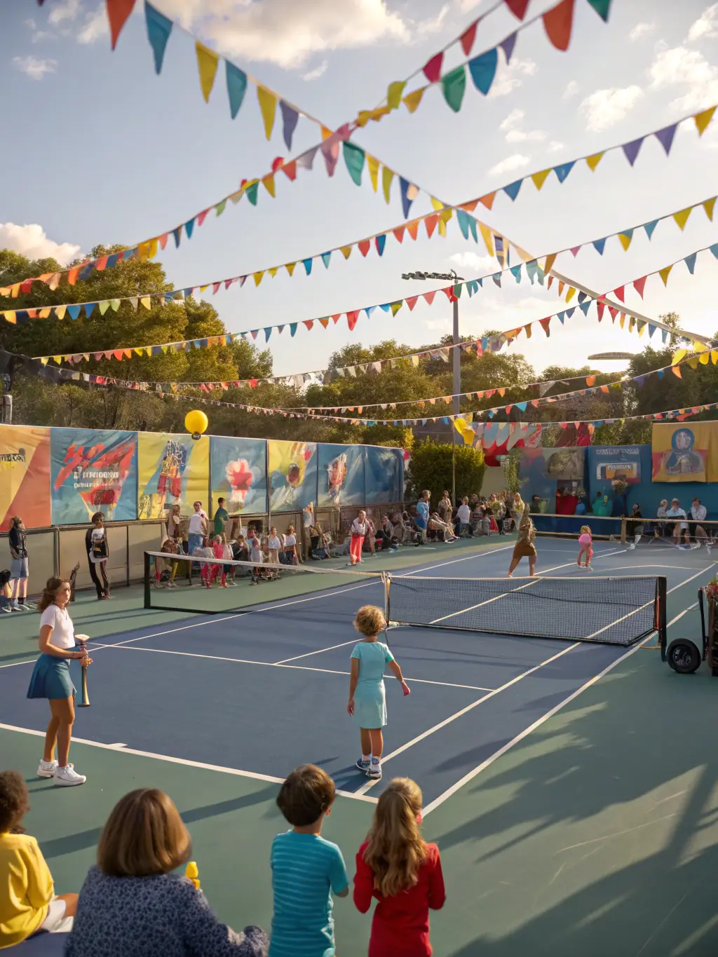 A photograph of a community tennis tournament organized by the association, highlighting the spirit of competition and community engagement.