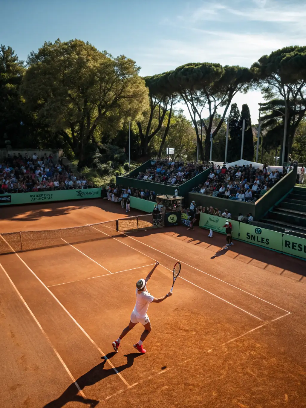 A vibrant photograph capturing the excitement of a tennis match during the annual community tournament, showcasing players of different ages and skill levels competing on the court.