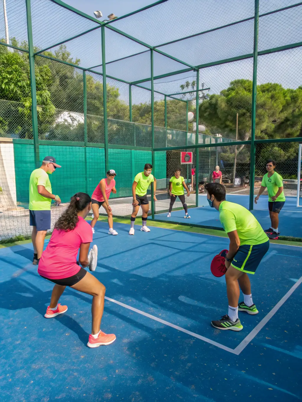 A vibrant image of people playing padel on the court, emphasizing the social and active nature of the sport.