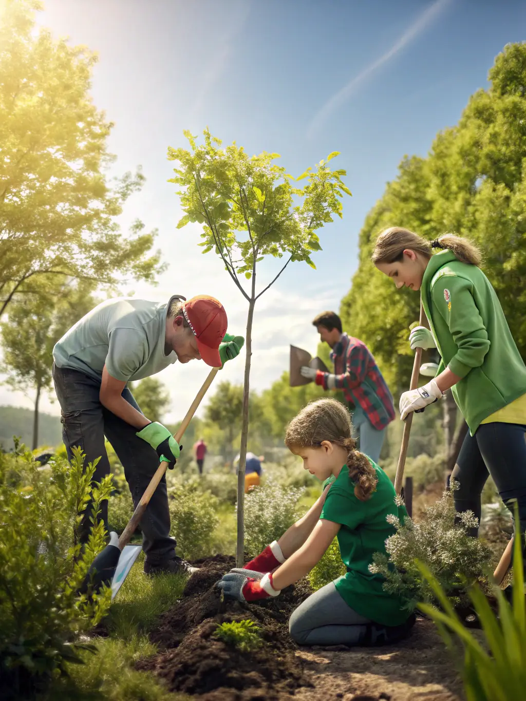 A scenic image of volunteers working together to clean up the forest area surrounding the tennis and padel courts, emphasizing the organization's commitment to environmental sustainability.