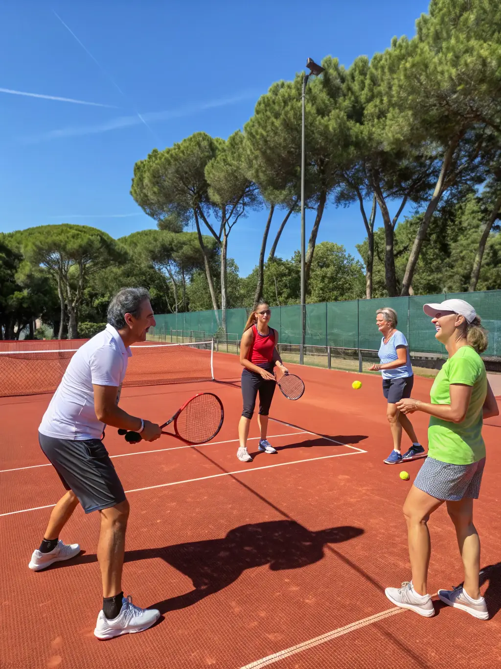 A group of children participating in a tennis lesson as part of the youth sports program, with a coach providing guidance and encouragement in a fun and supportive environment.